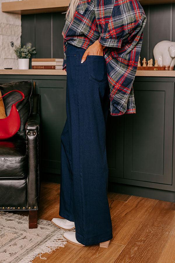 The Phoebe High Waist Wide Leg Pants in Navy Product Image