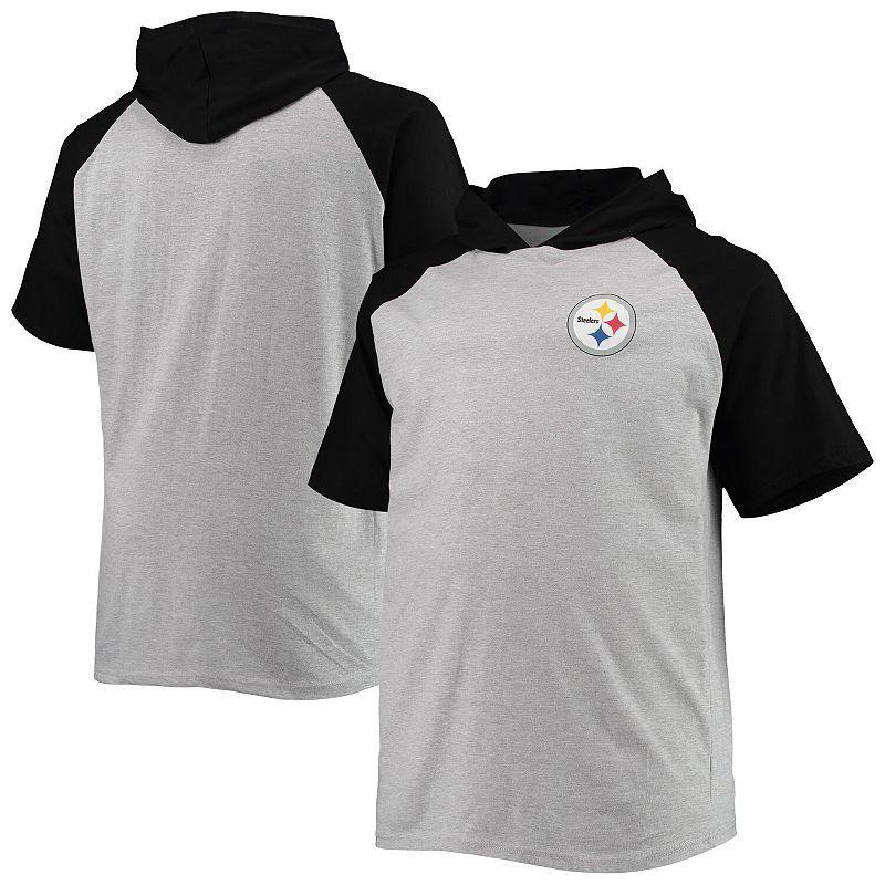 Mens Heathered Gray/Black Pittsburgh Steelers Big & Tall Raglan Short Sleeve Pullover Hoodie Product Image