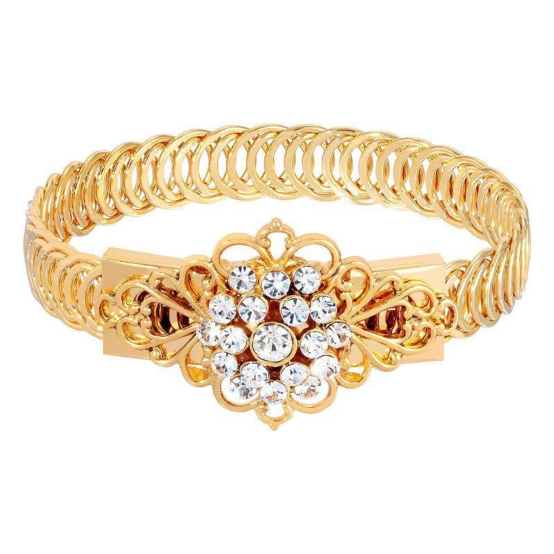 1928 Gold Tone Siam Flower Overlay Belt Bracelet, Womens, White Product Image