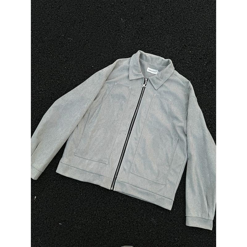 Long Sleeve Plain Zip Up Jacket Product Image