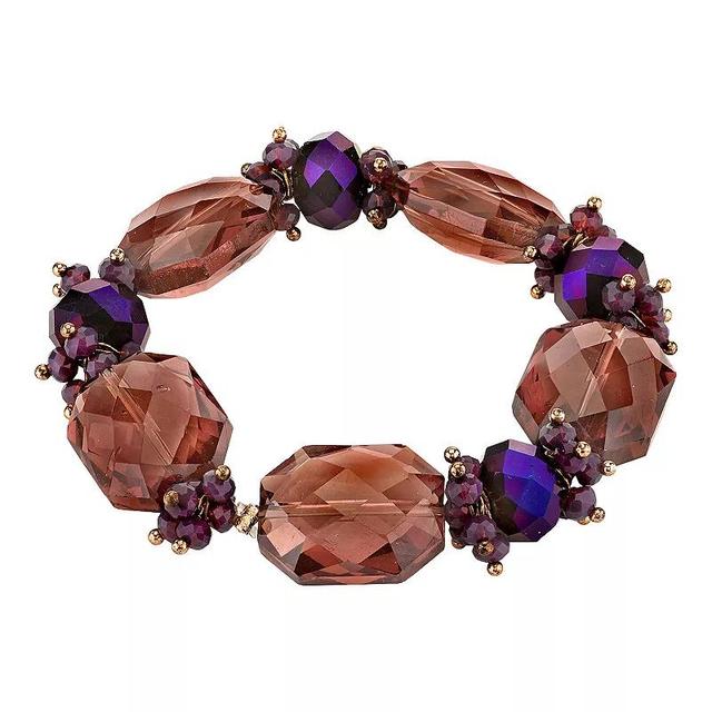 1928 Copper Tone Purple Beaded Stretch Bracelet, Womens Product Image