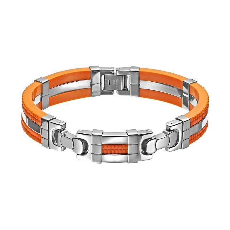 Stainless Steel and Rubber Bracelet - Men, Mens Orange Product Image