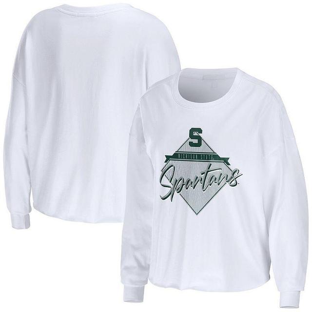 Womens WEAR by Erin Andrews Michigan State Spartans Diamond Long Sleeve Cropped T-Shirt Product Image