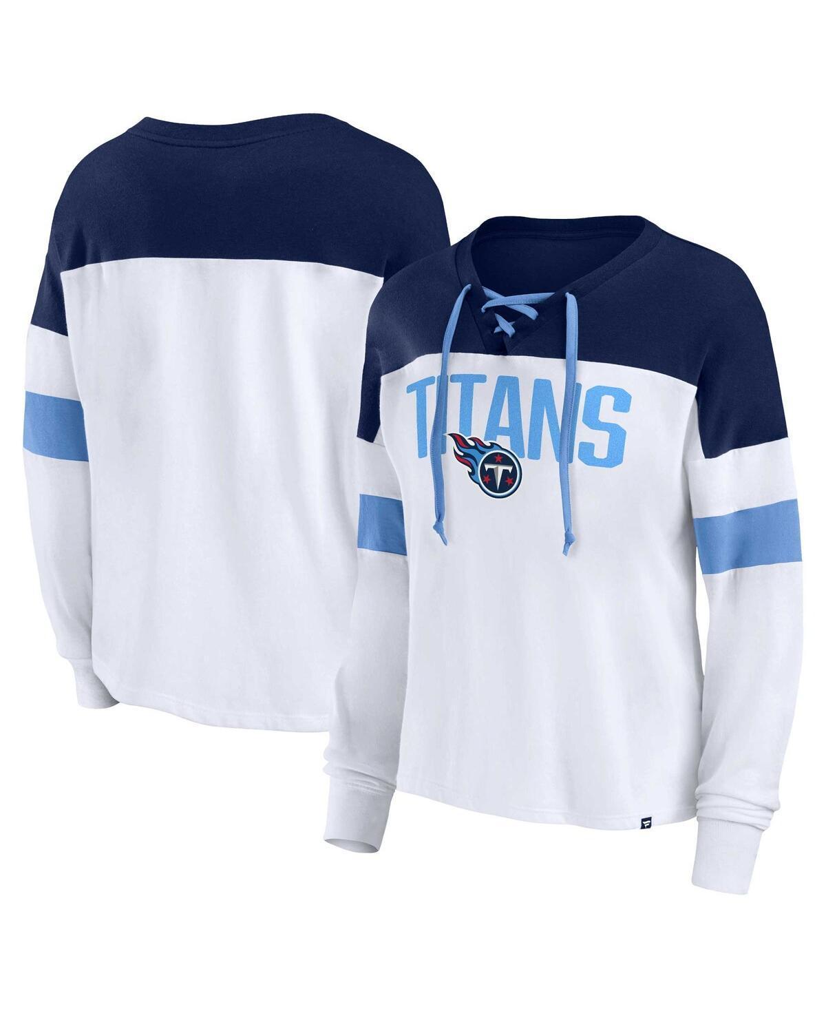 Womens Fanatics White Tennessee Titans Plus Size Even Match Lace-Up Long Sleeve V-Neck T-shirt - White Product Image