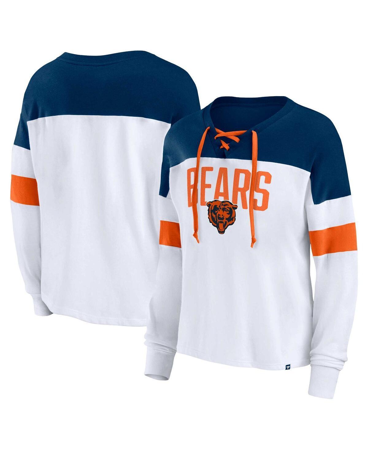 Womens Fanatics Branded White/Navy Chicago Bears Plus Size Even Match Lace-Up Long Sleeve V-Neck Top Product Image