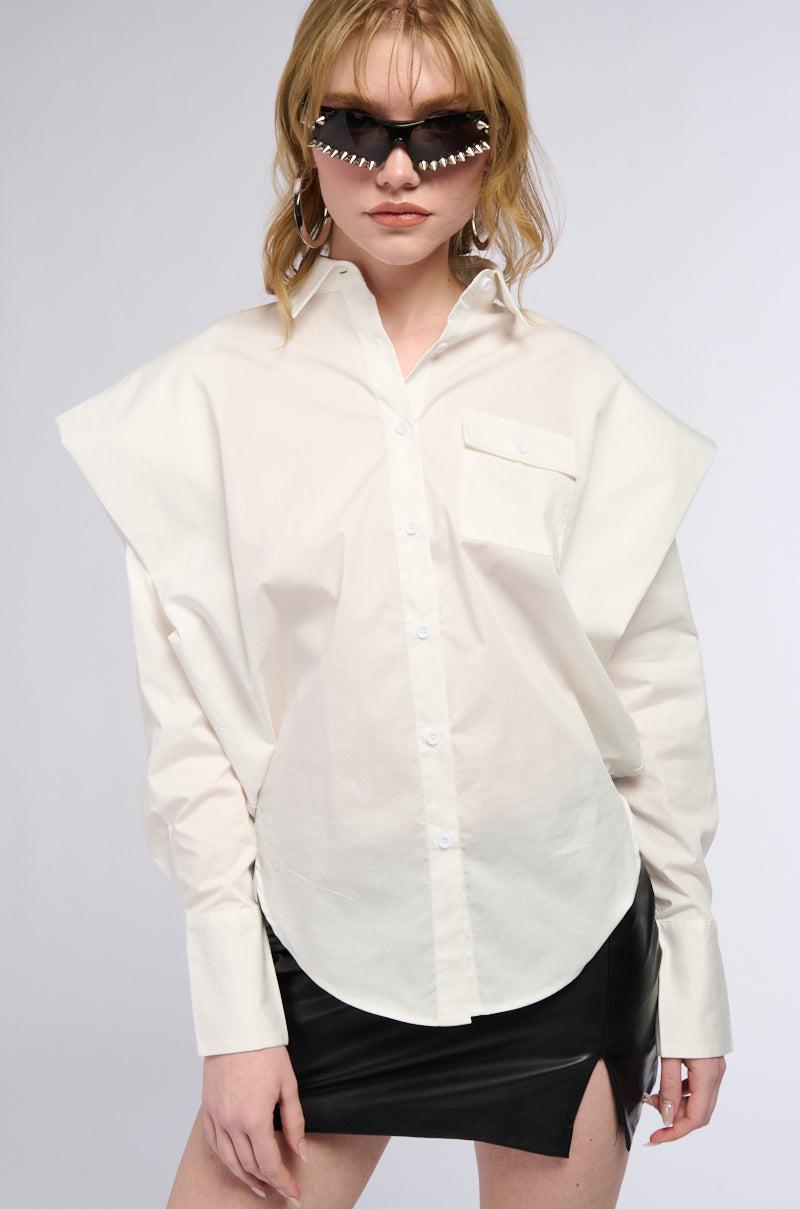 HIGH POINTED SHOULDER BUTTON DOWN POPLIN SHIRT product image