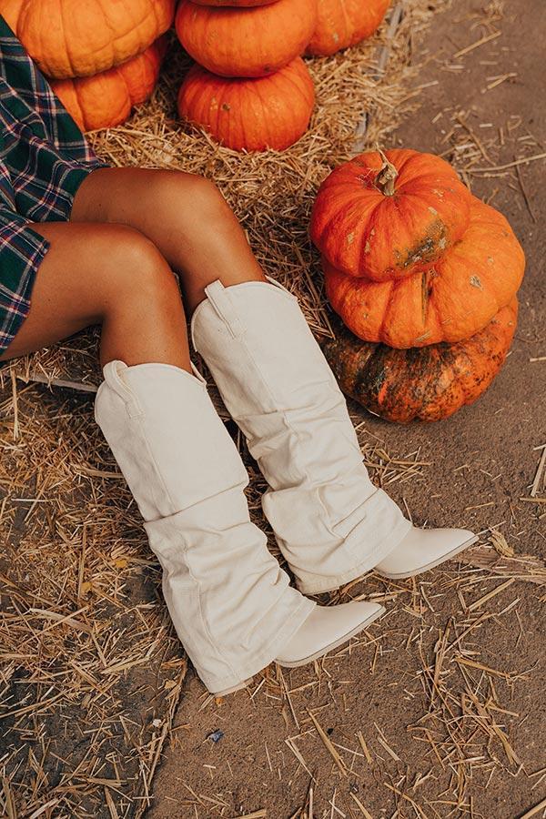 The Mila Denim Cowboy Boot In Ivory Product Image