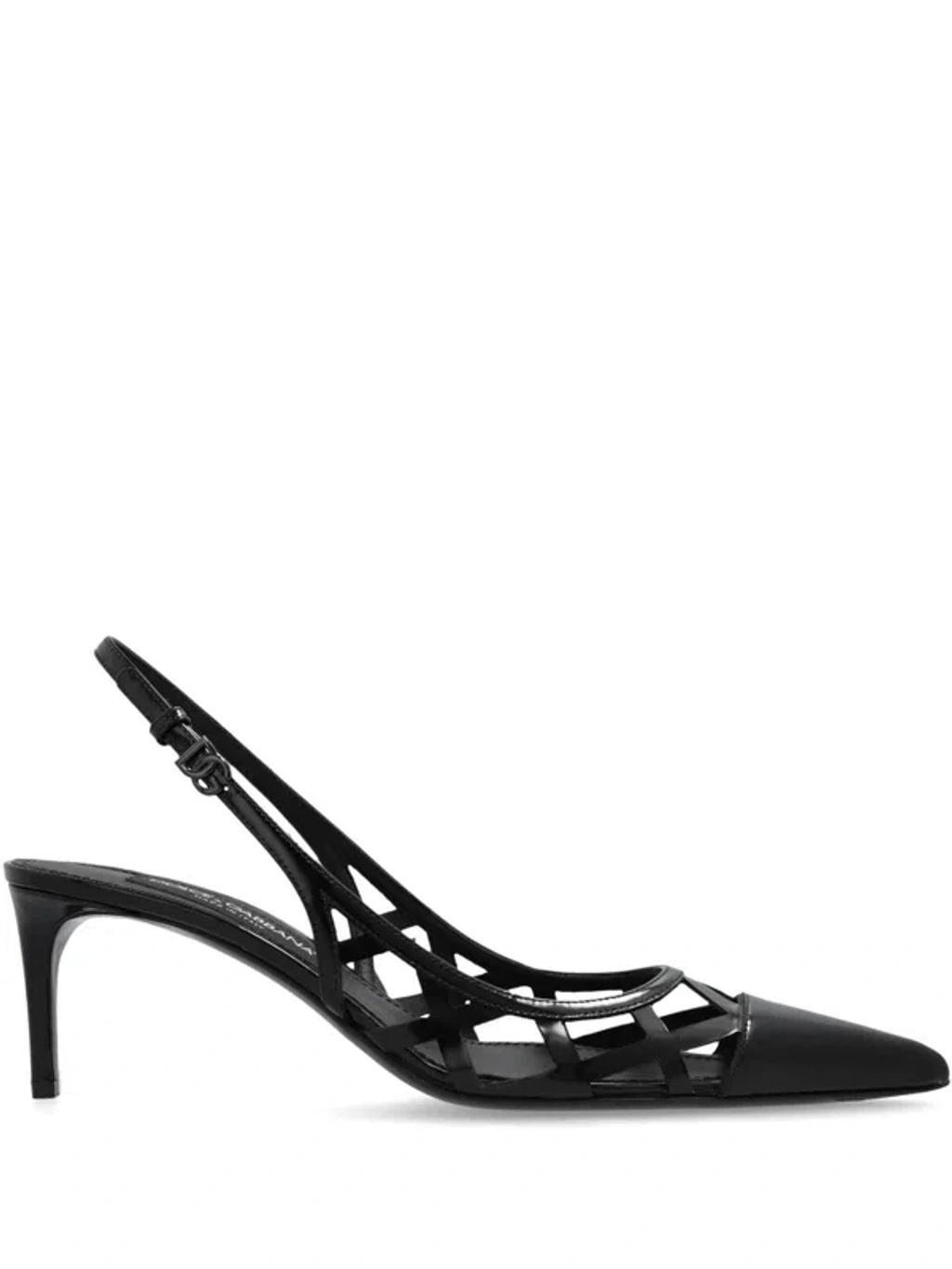 Caged Leather Slingback Pumps In Black Product Image