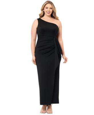 Plus Size One-Shoulder Long Ruffle Dress  Product Image