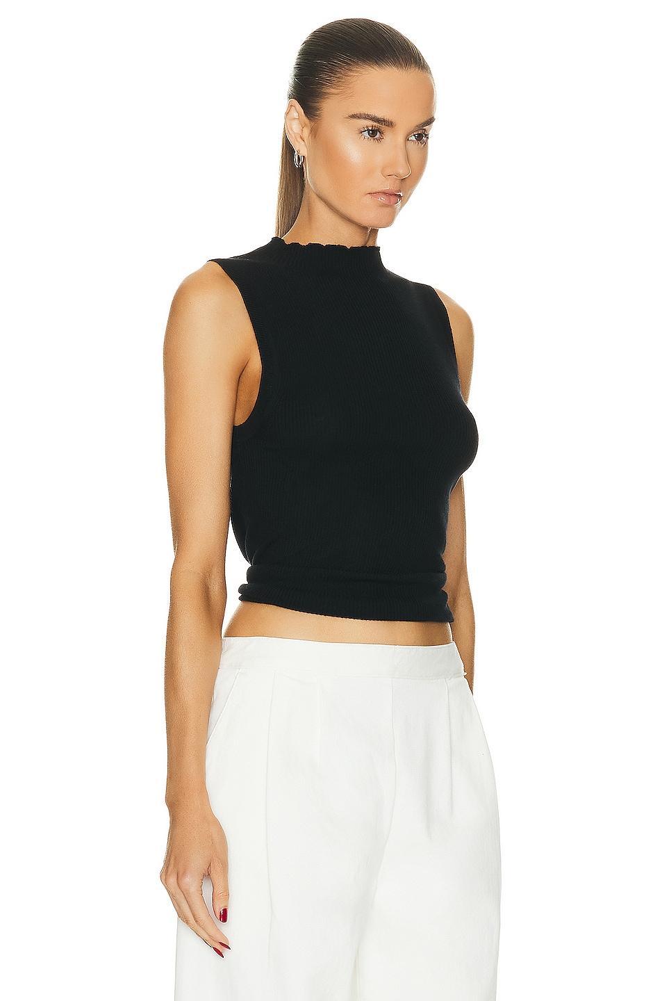 Enza Costa Silk Sweater Knit Sleeveless Mockneck Top Black. (also in ). Product Image