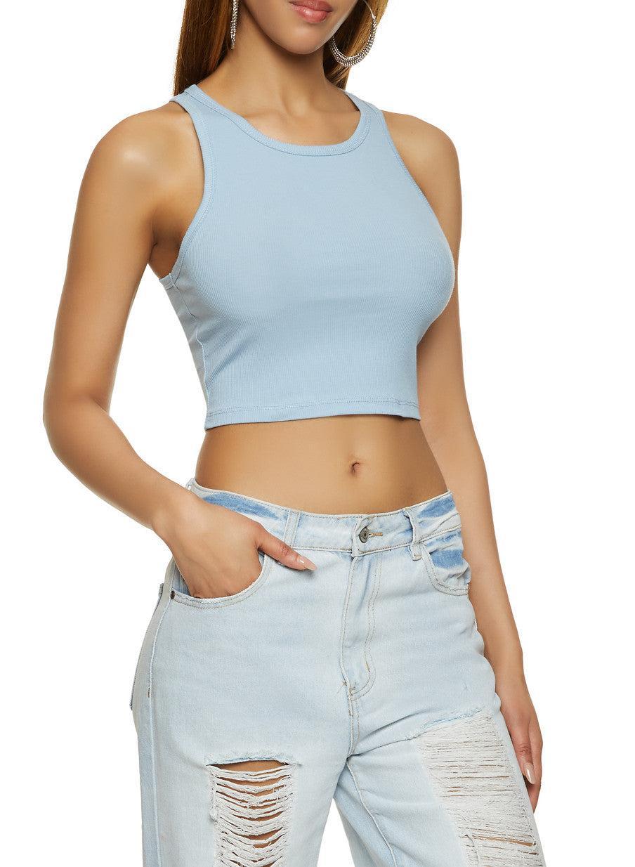 Womens Ribbed Racerback Cropped Tank Top product image