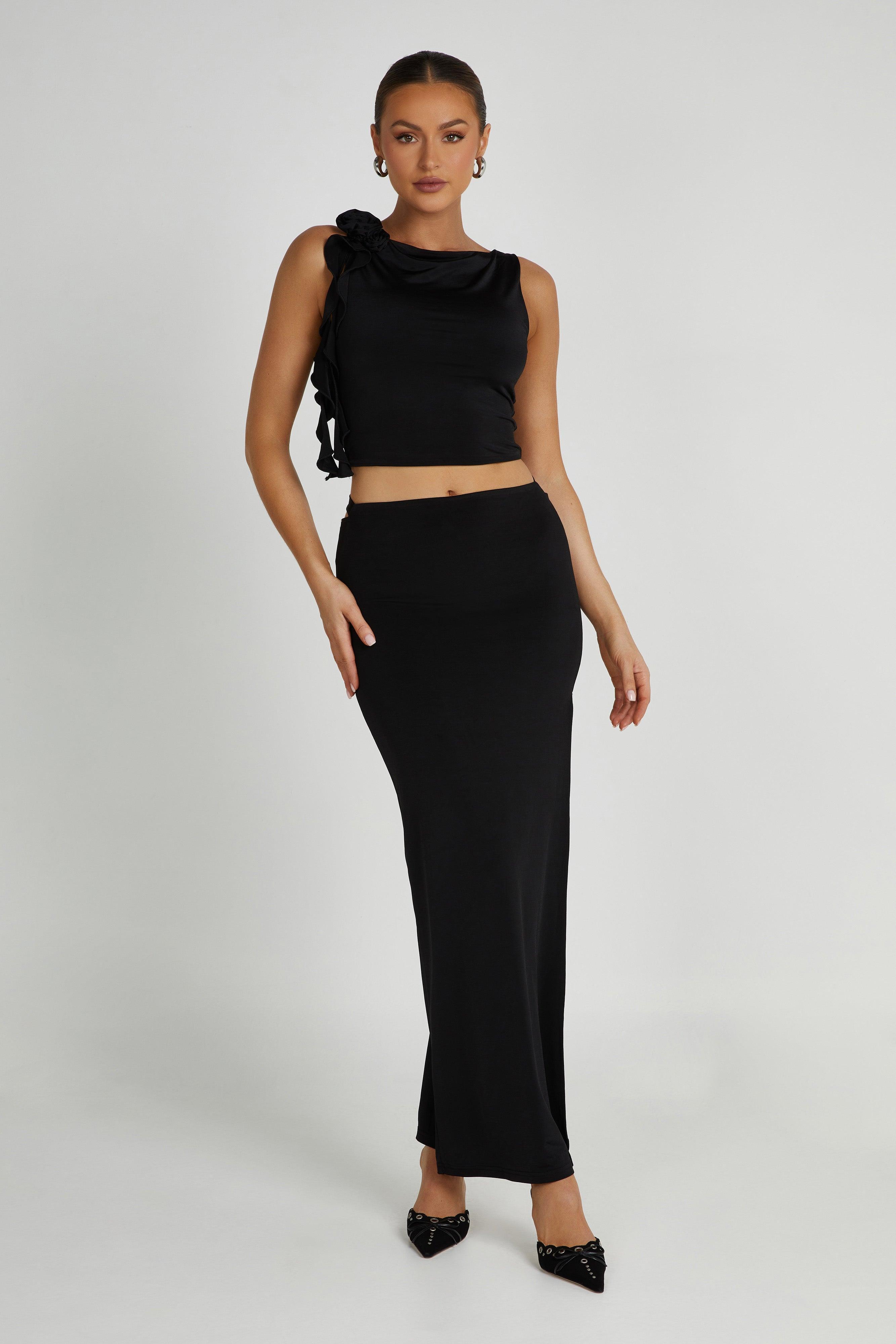 Jeanine Cowl Back Maxi Skirt - Black Product Image