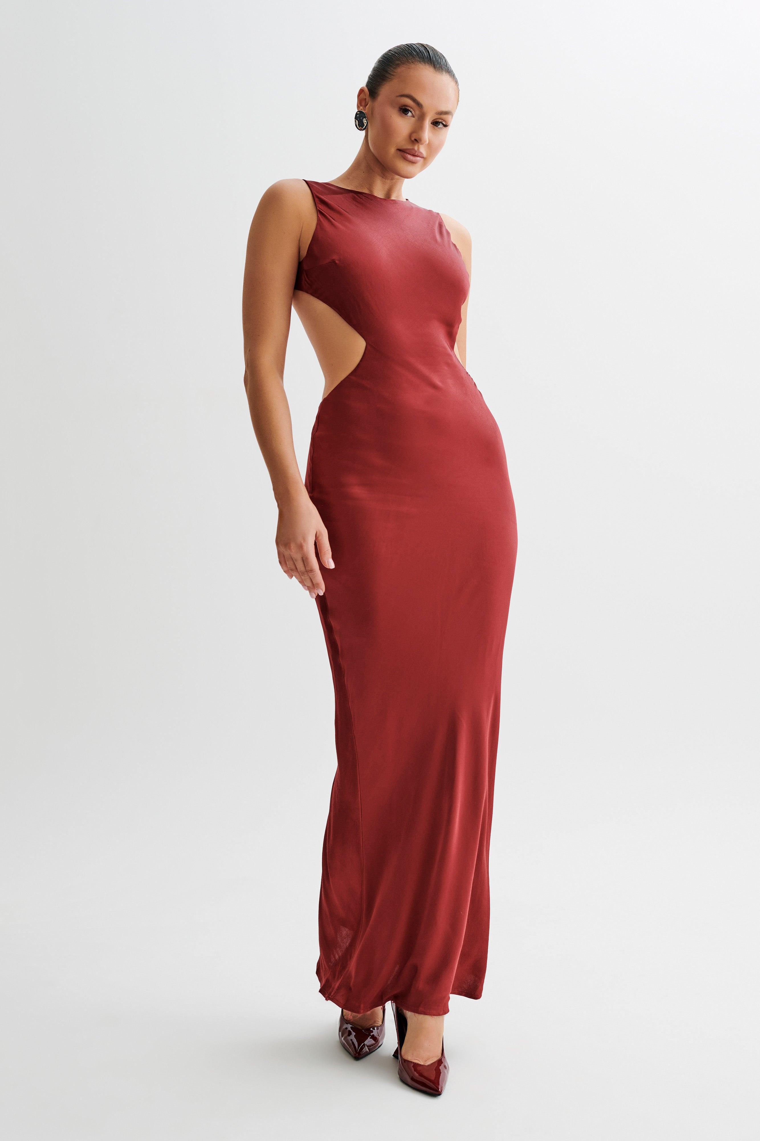 Electra Satin Cut Out Maxi Dress - Berry Product Image