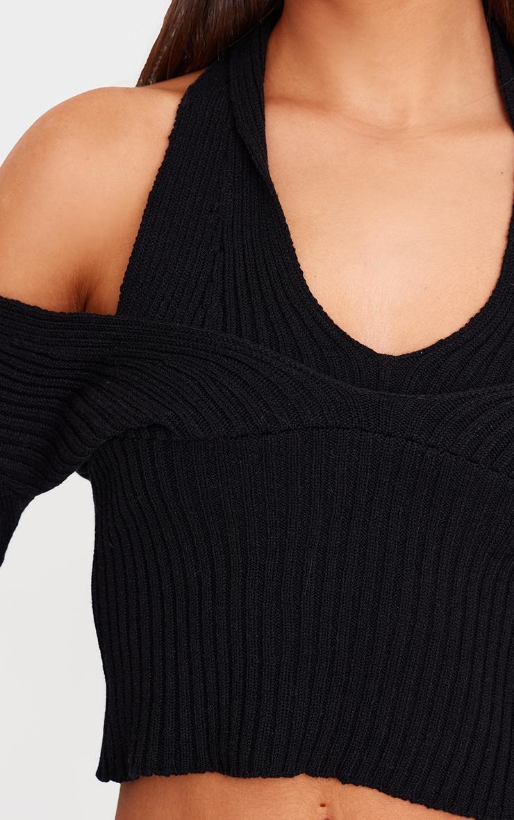 Black Double Layer Rib Knit Long Sleeve Top Product Image