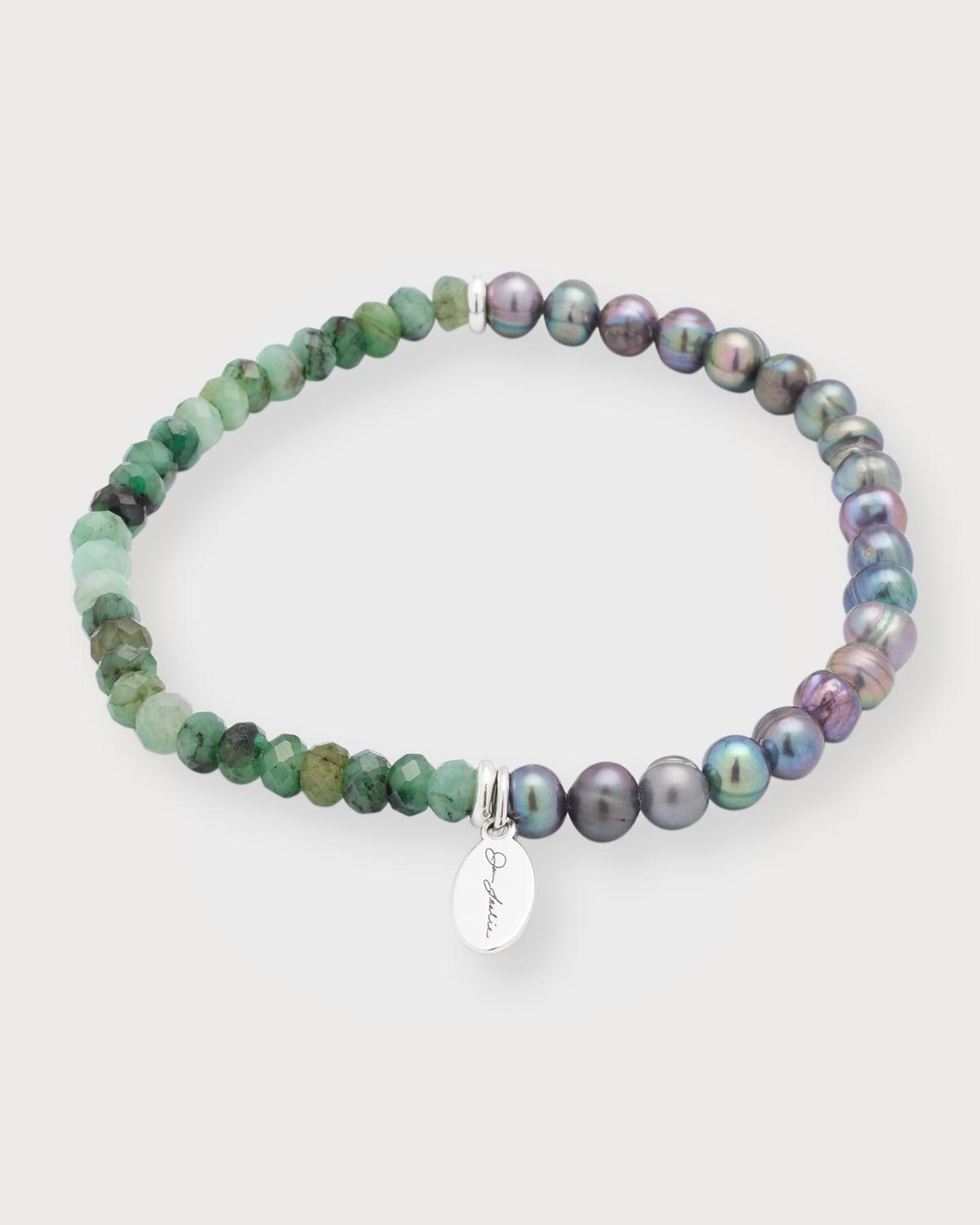 Mens Grey Freshwater Pearl and Gemstone Split Beaded Bracelet Product Image