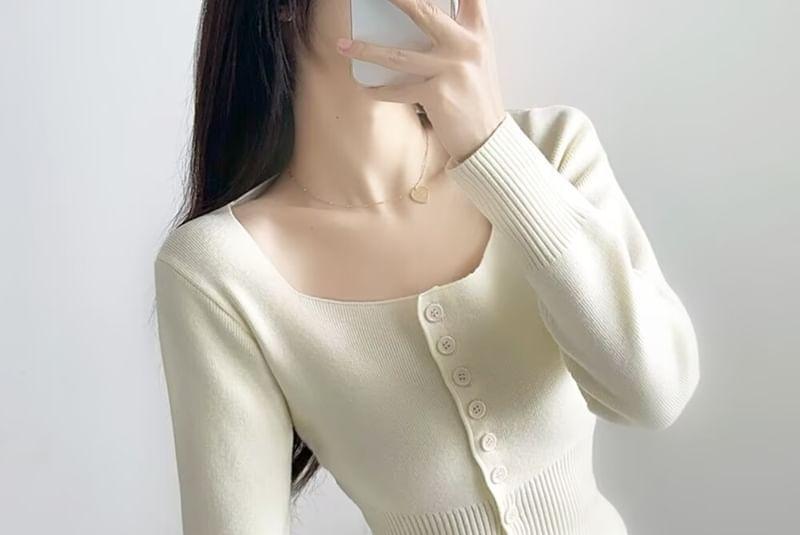 Square Neck Plain Cardigan Product Image