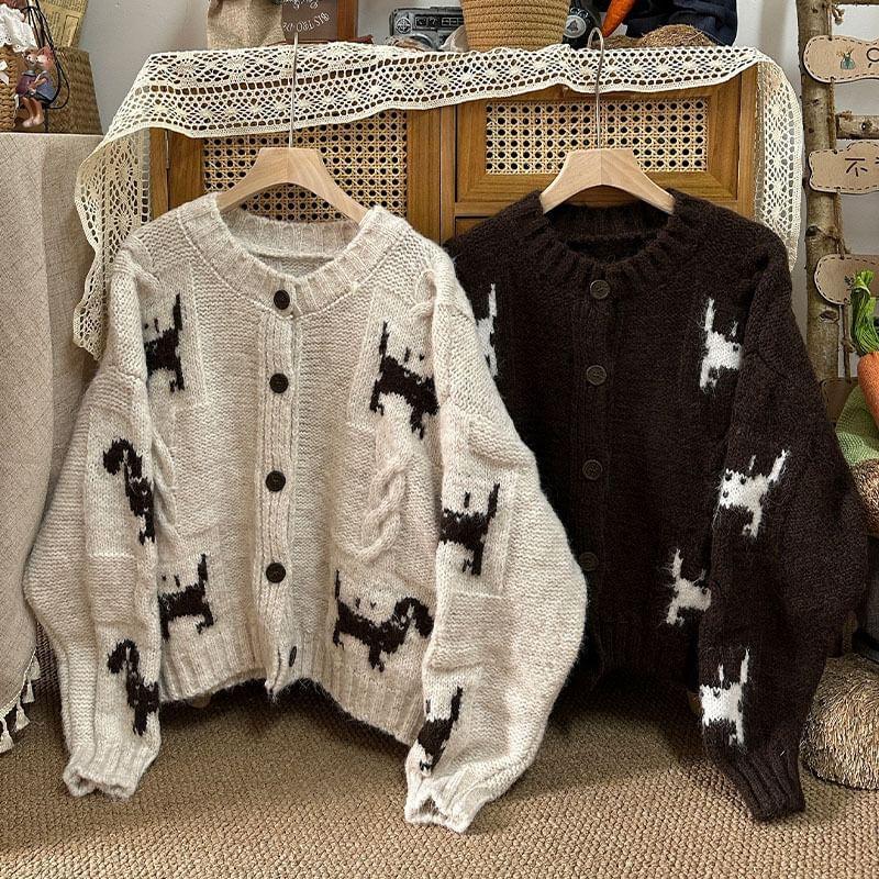 Dog Print Button-Up Cardigan Product Image