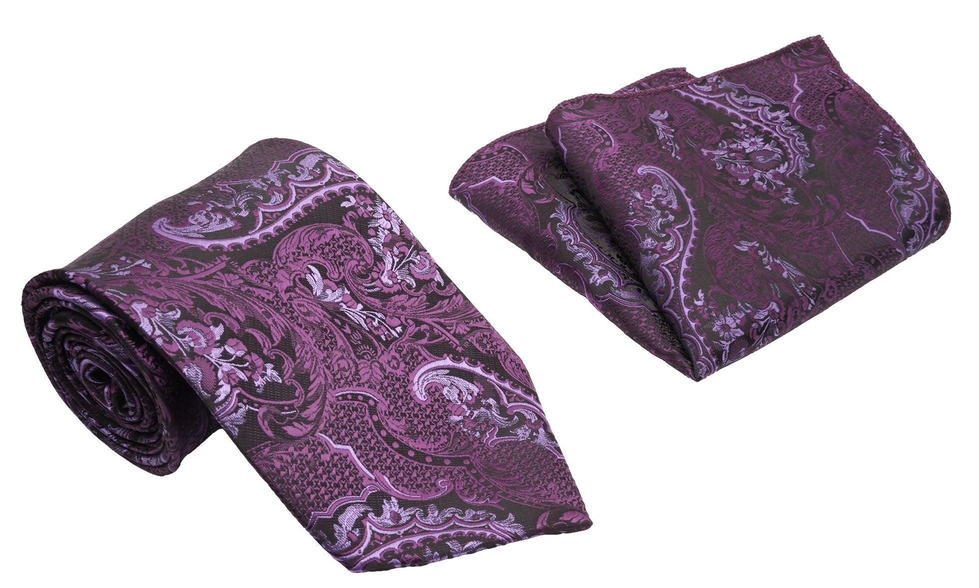 Purple Jacobean Pattern Men's Classic Tie and Pocket Square Set Male Product Image