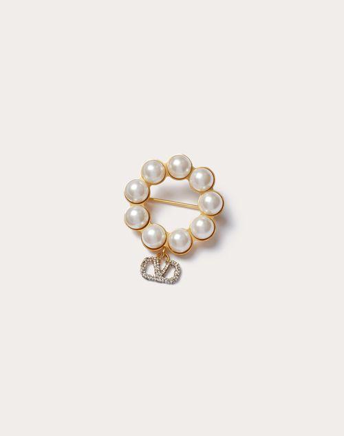 VLOGO SIGNATURE METAL BROOCH WITH SWAROVSKI® CRYSTALS AND PEARLS Product Image