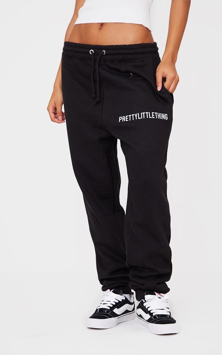 PRETTYLITTLETHING Black Logo High Waisted Cuffed Sweatpants Product Image