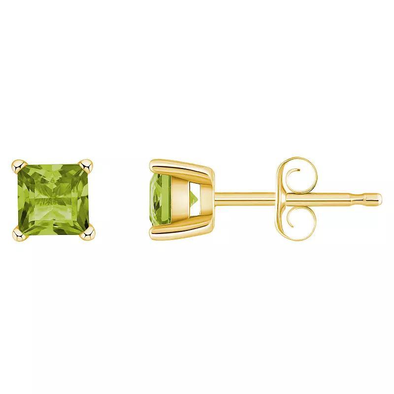 14k Gold 4 mm Princess Cut Peridot Stud Earrings, Womens, 14k Yellow Gold Product Image