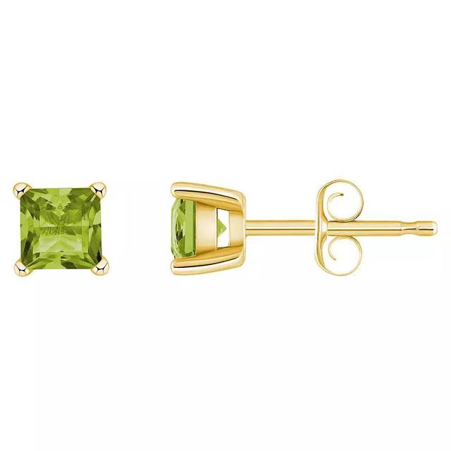 14k Gold 4 mm Princess Cut Peridot Stud Earrings, Womens, 14k Yellow Gold Product Image