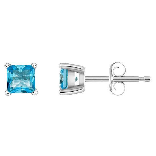 14k Gold 4 mm Princess Cut Swiss Blue Topaz Stud Earrings, Womens, 14k Yellow Gold Product Image