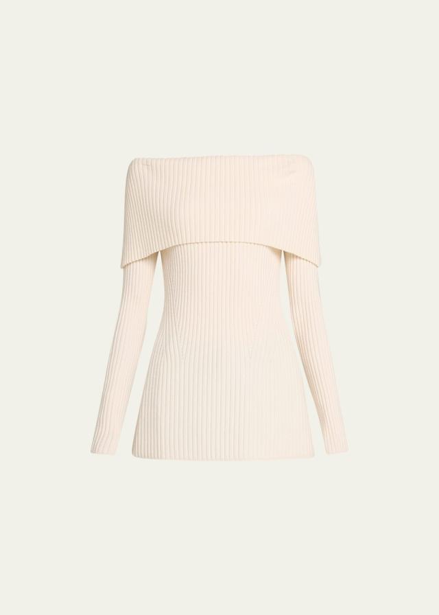 Off-Shoulder Ribbed Wool Cashmere Sweater Product Image