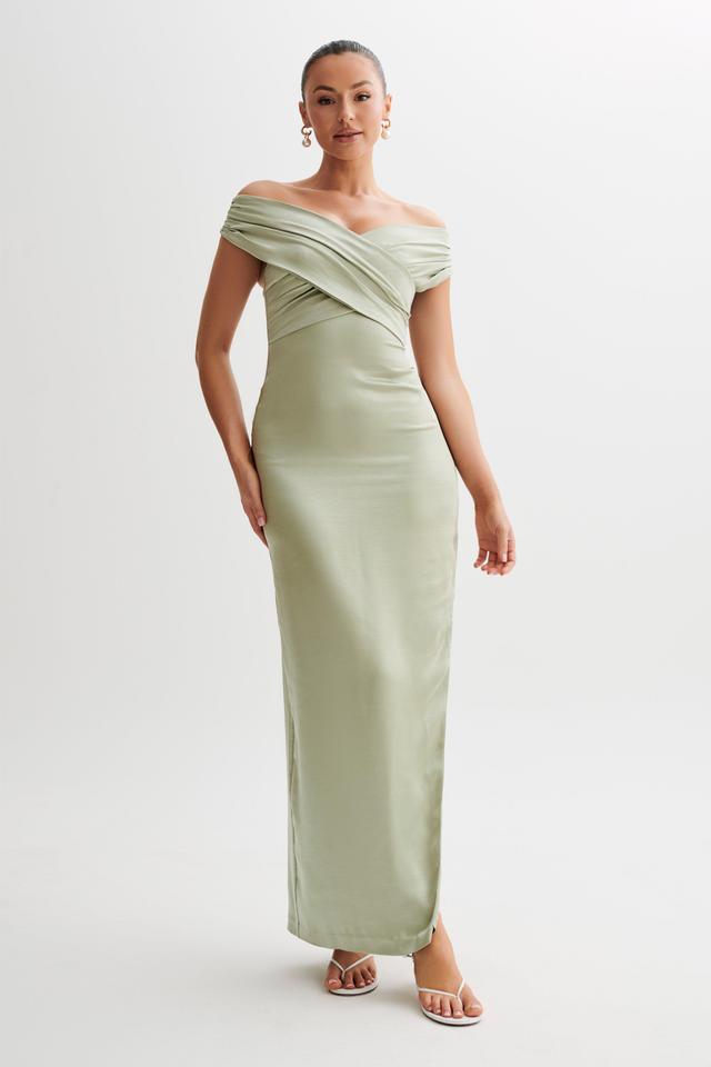 Harley Off Shoulder Satin Maxi Dress - Sage Product Image