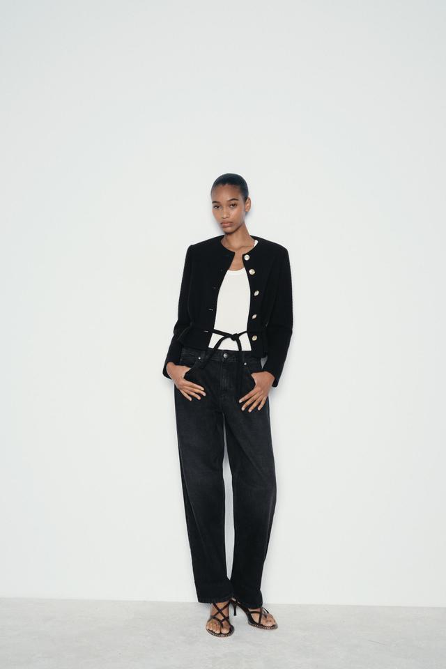 BELTED TEXTURED BLAZER Product Image