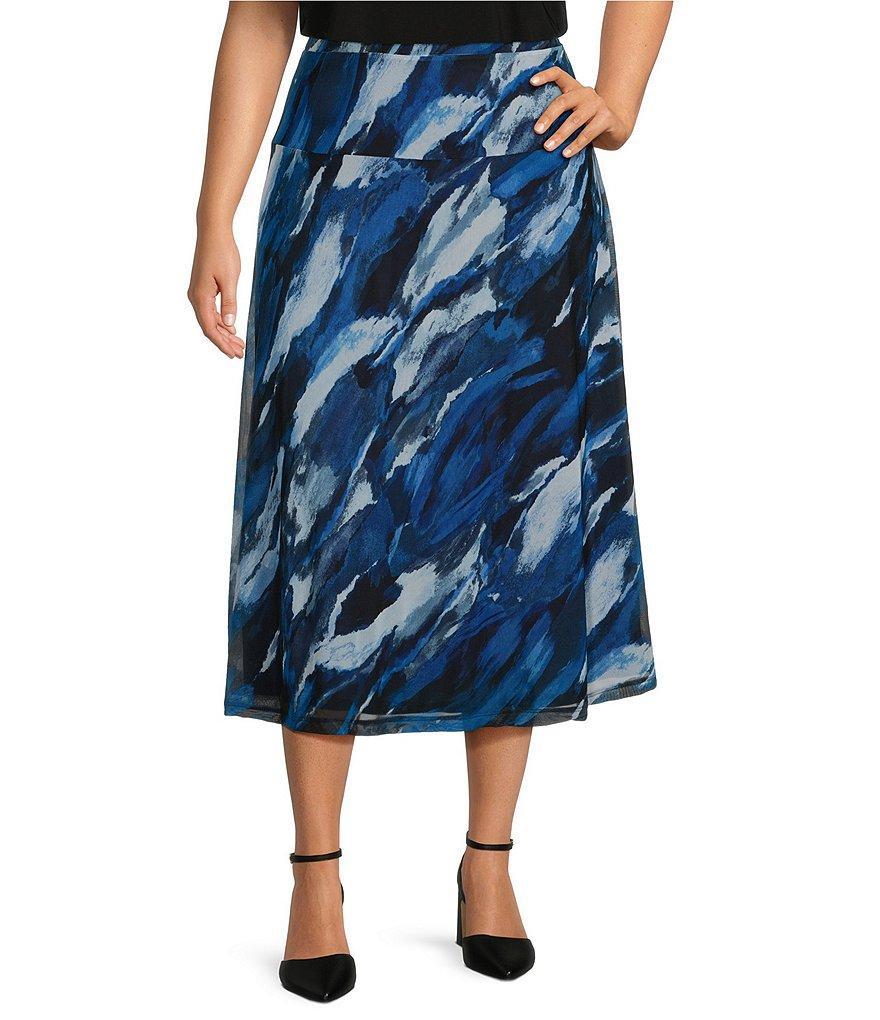 Investments Plus Size Soft Separates Mesh A-Line Drop Waist Pull-On Midi Skirt Product Image