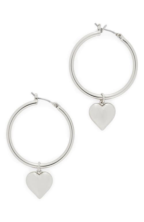 Heart Charm Hoop Earrings In Rhodium Product Image