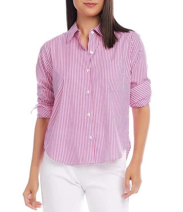 Karen Kane Point Collar 3/4 Ruched Sleeve Button Front Shirt Product Image