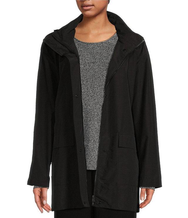 Eileen Fisher Organic Cotton Blend Stand Collar Stand Collar Long Sleeve Zip Front Jacket Product Image