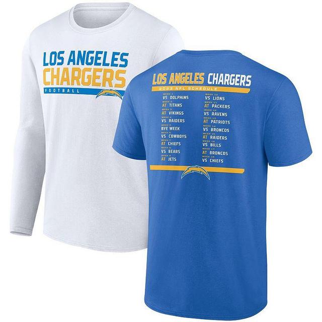 Mens Fanatics Branded Powder Blue/White Los Angeles Chargers Two-Pack 2023 Schedule T-Shirt Combo Set Product Image