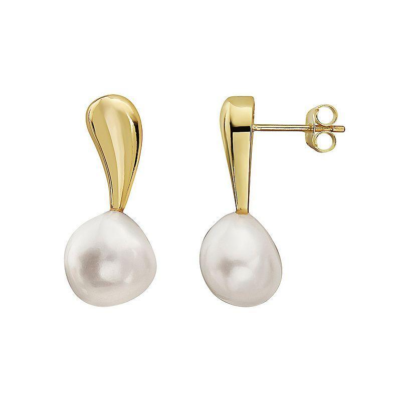 14k Gold Over Sterling Silver Freshwater Cultured Pearl Round Stud Earrings, Womens, Gold Tone Product Image