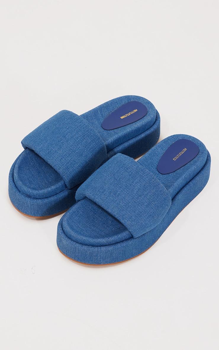 Denim Chunky Double Sole Platform Slides Product Image