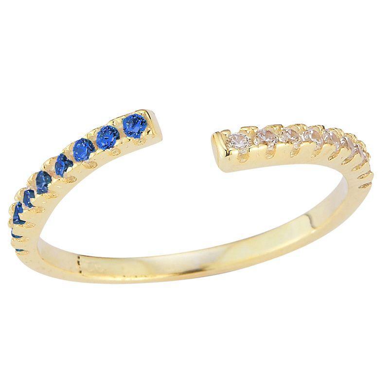 Sunkissed Sterling 14k Gold Over Silver Cubic Zirconia Bypass Ring, Womens Gold Tone Blue Product Image