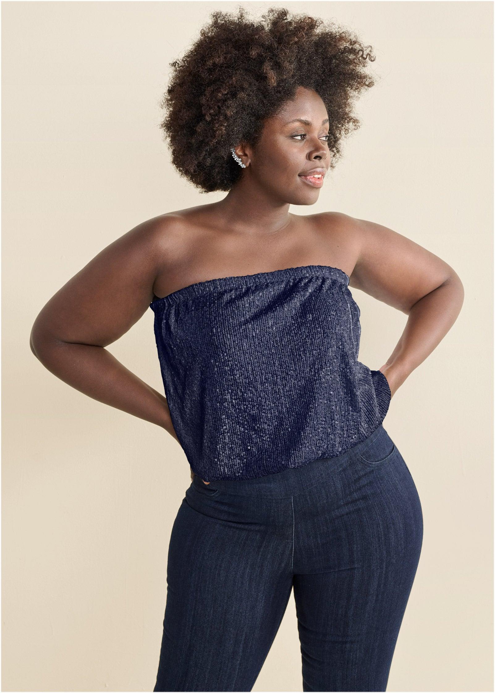 Sequin Tube Top - Navy Product Image