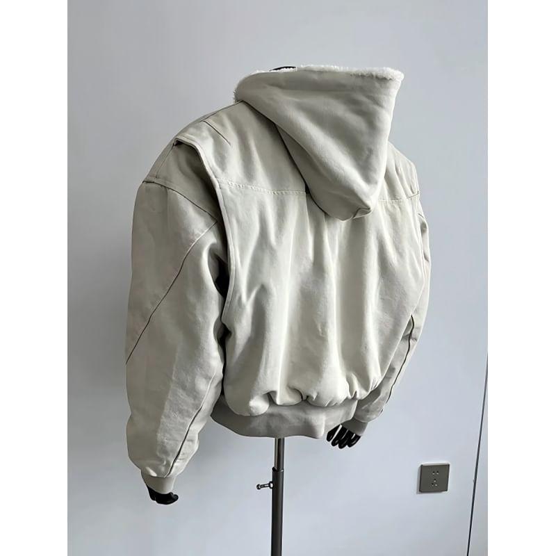 Plain Hooded Fleece-Lined Zip-Up Jacket Product Image