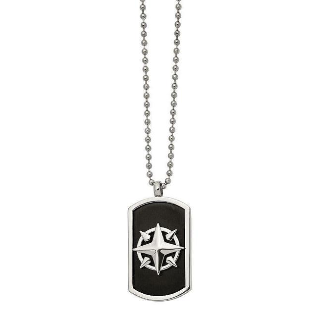 Mens Black Stainless Steel Compass Dog Tag Necklace Product Image