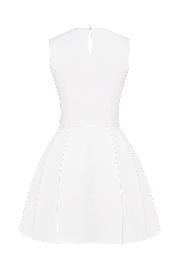 Claretta White Pleated Cotton Mini Dress Product Image