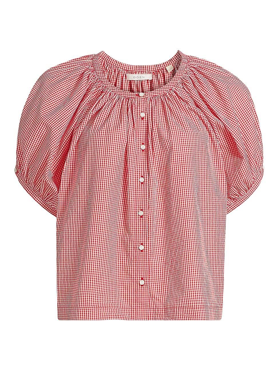 Womens June Gingham Cotton Top Product Image