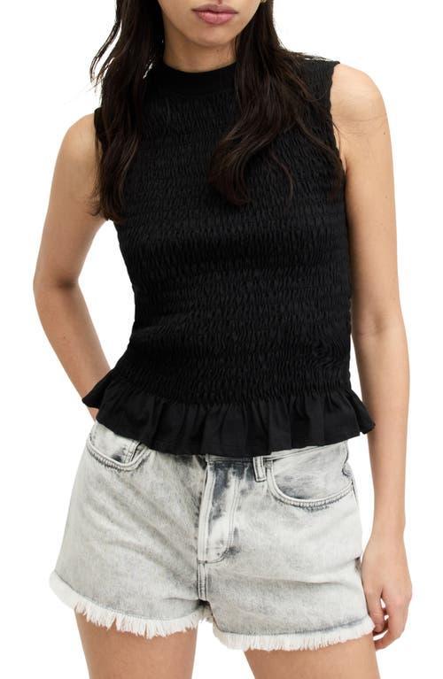 ALLSAINTS Ode Smocked Sleeveless Tank Top In Black Product Image