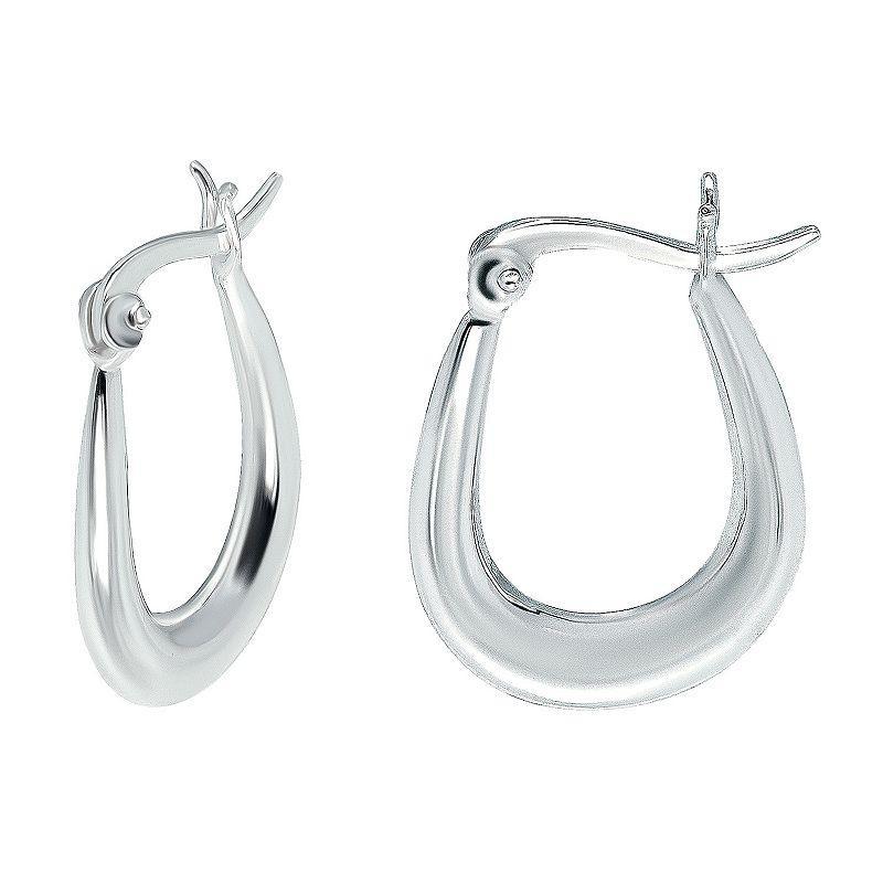 Aleure Precioso Sterling Silver 3 mm x 30 mm Oval Hoop Earrings, Womens Product Image