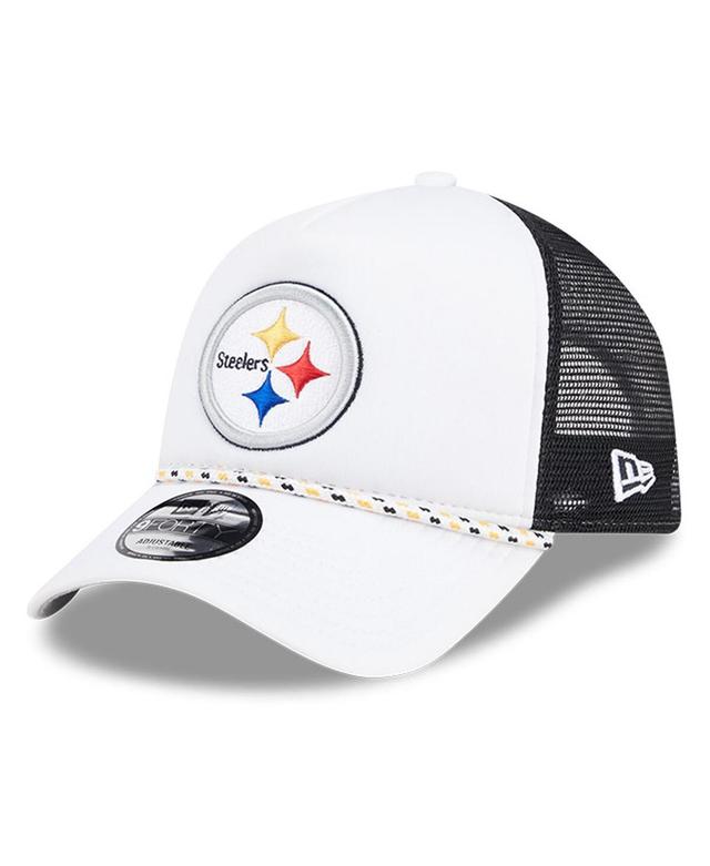 Mens New Era /Black Pittsburgh Steelers Court Sport Foam Front A-Frame 9FORTY Adjustable Trucker Hat Product Image