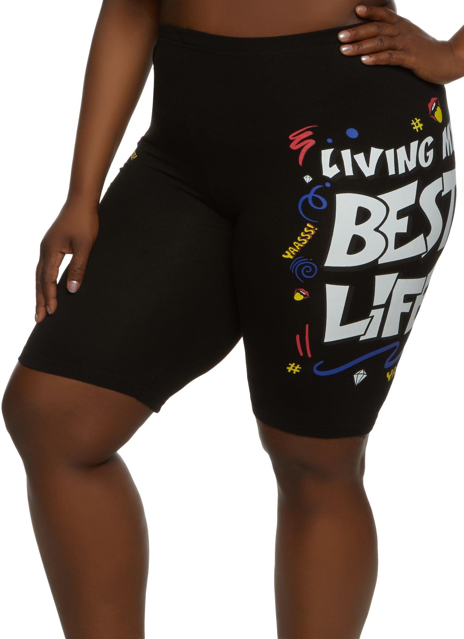 Womens Plus Size Living My Best Life Graphic Biker Shorts Product Image