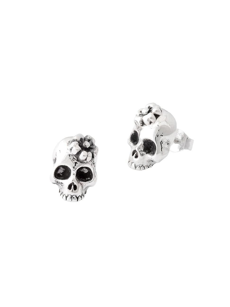 Mens Sakura Skull Sterling Silver Stud Earrings Product Image