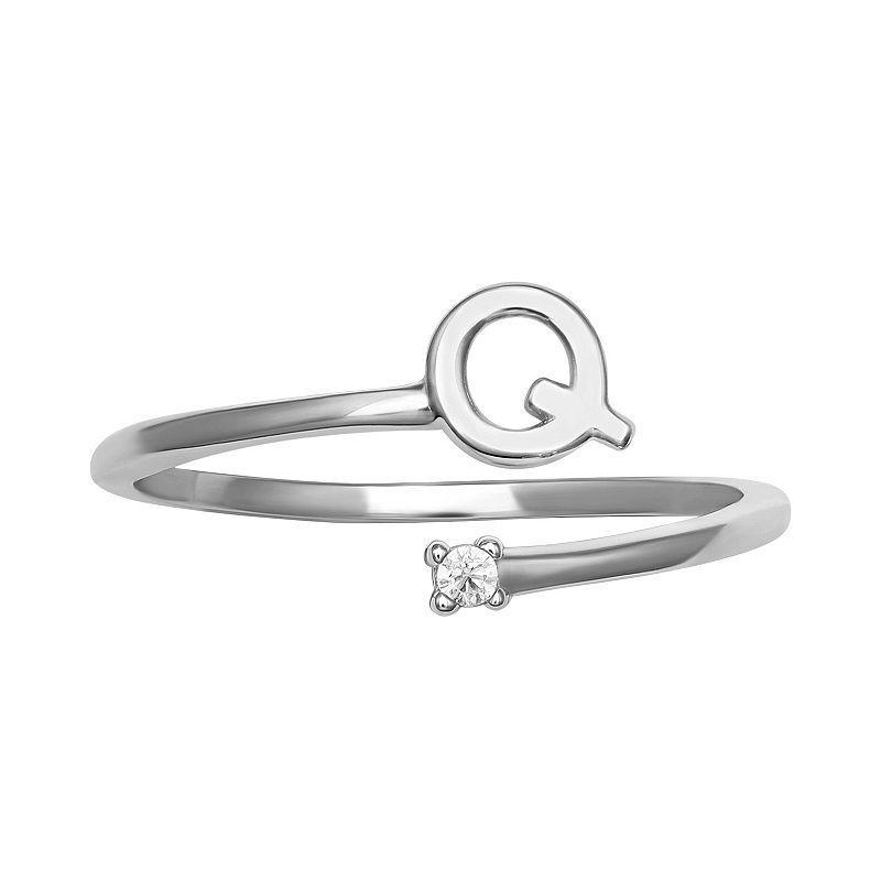 PRIMROSE Sterling Silver Cubic Zirconia Initial Bypass Band Ring, Womens Sterling Silver G Product Image