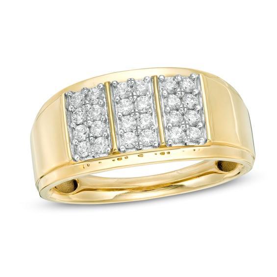 Men's 1/2 CT. T.w. Composite Diamond Linear Triple Row Ring in 10K Gold Product Image